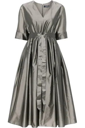 Max Mara Kjole, Dame, Grå, 2XS, Polyester, Slate Grey Midi Kjole med Binde Talje