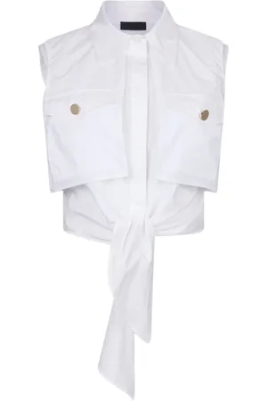 Liu Jo Top, Dame, Hvid, XS, Bomuld, Tropisk Cropped Skjorte med Knude