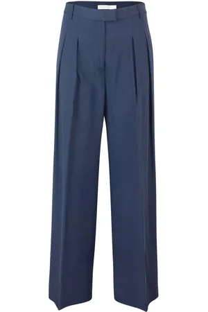 Patrizia Pepe Bukser, Dame, Blå, M, Polyester, Blå Twill Bukser Regular Fit Broderet