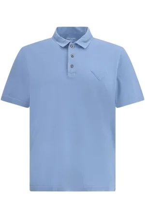 Prada Top, Herre, Blå, M, Bomuld, Bomuldspolo med trekantet lap