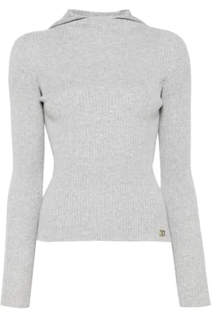 Twin-Set Strik, Dame, Grå, XS, Polyester, Elegant Grå Viskose Sweater