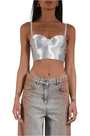 Patrizia Pepe Top, Dame, Grå, XS, Satin, Satin Bustier med Lynlås Detalje