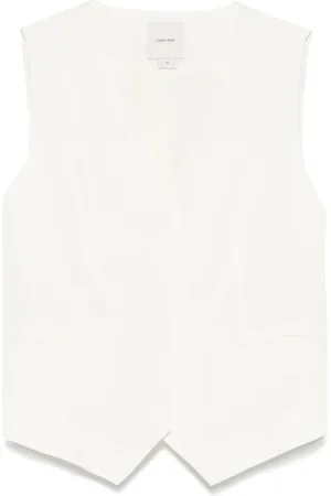 Calvin Klein Jakke, Dame, Hvid, 3XS, Hvid Ærmeløs Sweater med Lommer