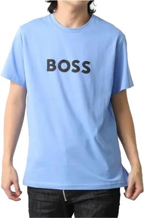 HUGO BOSS Top, Herre, Blå, S, Bomuld, Blå Logo Bomuld T-shirt
