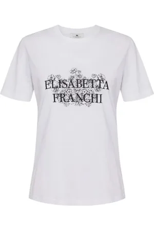 Elisabetta Franchi Top, Dame, Hvid, L, Bomuld, Botanisk Print Ivoer T-shirt