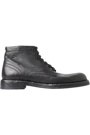 Dolce & Gabbana Sko, Herre, Sort, 44 EU, Læder, Sort Hestelæder Snørestøvler