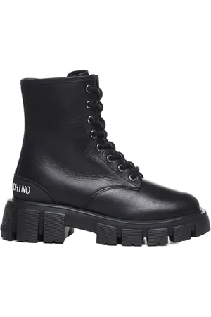 Moschino Sko, Dame, Sort, 36 EU, Læder, Læderstøvler med gummisål