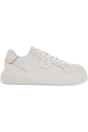 Pinko Sko, Dame, Hvid, 37 EU, Læder, Monogram Detail Platform Sneakers
