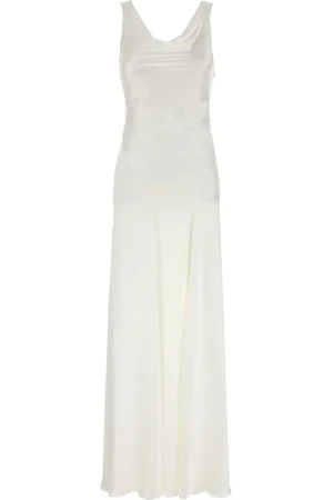 Alberta Ferretti Kjole, Dame, Hvid, XS, Satin, Elegant Hvid Satin Lang Kjole