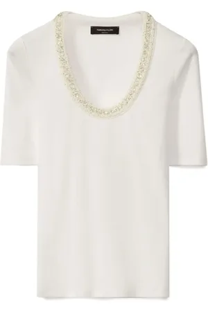 Fabiana Filippi Top, Dame, Hvid, M, Hvid Embroidered-neck Top med Sequin Appliqué