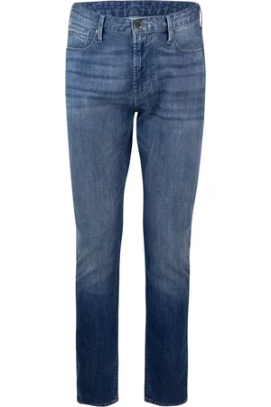 Emporio Armani Jeans, Herre, Blå, W31, Bomuld, Blå Slim Fit Jeans Lav Talje