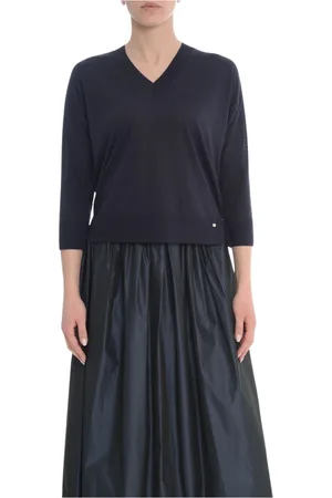 HERNO Strik, Dame, Blå, M, Bomuld, V-hals jersey top