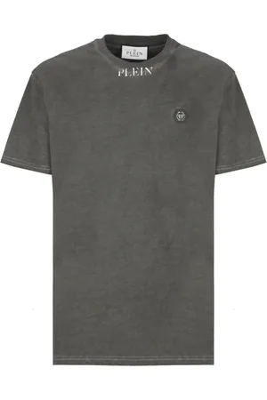 Philipp Plein Top, Herre, Grå, L, Bomuld, Grå T-shirt med logo print