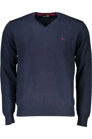 HARMONT&BLAINE Strik, Herre, Blå, XL, Bomuld, V-hals Broderet Blå Sweater