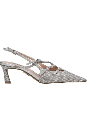 Steve Madden Sko, Dame, Grå, 38 EU, Læder, Sølv Metalliske Stropløse Hæle med Rhinestones