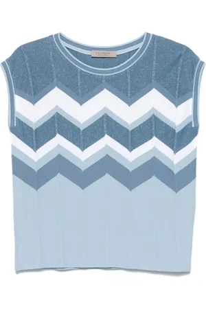 D.EXTERIOR Strik, Herre, Blå, M, Uld, Blå Chevron-Strikket Metallic Vest