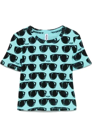 Moschino Top, Dame, Blå, L, Lysblå Crew Neck T-shirts
