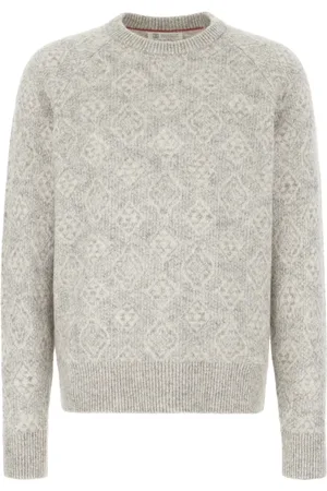 Brunello Cucinelli Strik, Herre, Grå, XL, Bomuld, Luksus Crew Neck Sweater