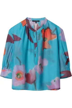 Luisa Cerano Bluser & Skjorter, Dame, Blå, S, Bomuld, Hibiscus Print Tunika Bluse