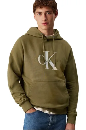 Calvin Klein Sweathshirts & Hoodies, Herre, Grøn, XL, Bomuld, Grøn Hættetrøje - Normal Pasform