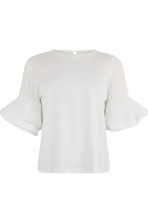 Liu Jo Bluser & Skjorter, Dame, Hvid, S, Bomuld, Rufflet T-shirt til kvinder