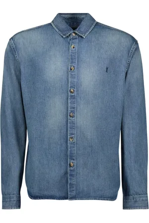 Saint Laurent Skjorte, Herre, Blå, M, Denim, Denim Cassandre Skjorte Forår-Sommer 2025