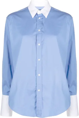Ralph Lauren Bluser & Skjorter, Dame, Blå, 2XL, Bomuld, Casual Blå Langærmet Skjorte
