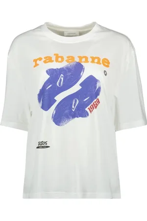 Paco rabanne Top, Dame, Hvid, L, Bomuld, Hvidt Trykt T-shirt Forår-Sommer 2025