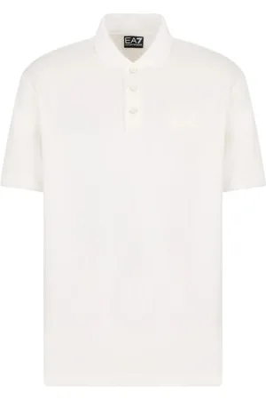 EA7 Top, Herre, Hvid, S, Bomuld, Modal Polo med Rektangulært Logo Patch