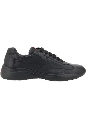 Prada Sko, Herre, Sort, 39 1/2 EU, Læder, Kornet Læder Sneakers