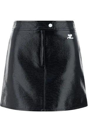 Courrèges Nederdel, Dame, Sort, S, Bomuld, Coated Cotton Mini Nederdel med Logo