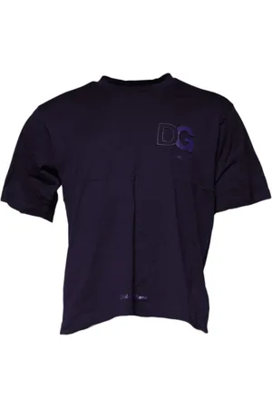 Dolce & Gabbana Top, Herre, Blå, L, Bomuld, Lilla Logo Bomuld Crew Neck T-shirt