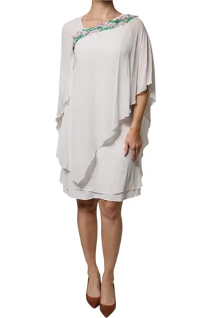 BLUMARINE Kjole, Dame, Hvid, M, Chiffon, Hvid Blomsterbroderi Chiffon Shift Kjole