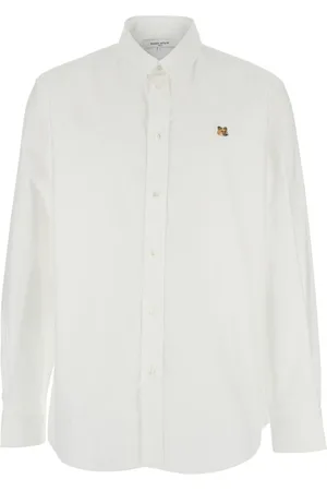 Maison Kitsuné Skjorte, Herre, Hvid, M, Bomuld, Rævehovedbroderi Casual Skjorte