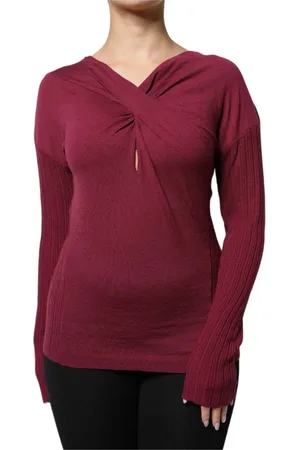 Roberto Cavalli Bluser & Skjorter, Dame, Rød, L, Uld, Maroon Keyhole Strik Pullover Sweater
