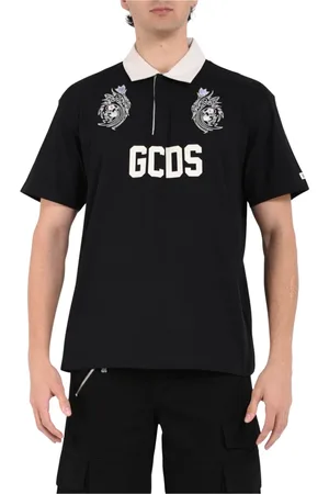 GCDS Top, Herre, Sort, 2XL, Bomuld, Bomuldspolo med frontknapper