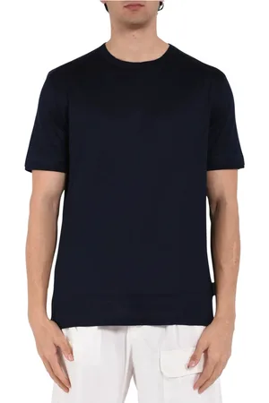 Paolo Pecora Top, Herre, Blå, 2XL, Bomuld, Bomuld T-shirt med Crew Neck