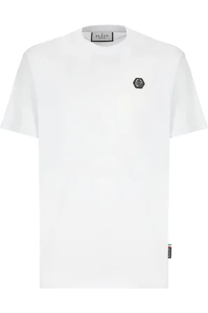 Philipp Plein Top, Herre, Hvid, S, Bomuld, Hvid Bomulds T-shirt med Metal Logo