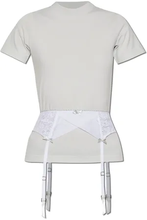 Balenciaga Top, Dame, Grå, S, Bomuld, T-shirt med blonderindsats