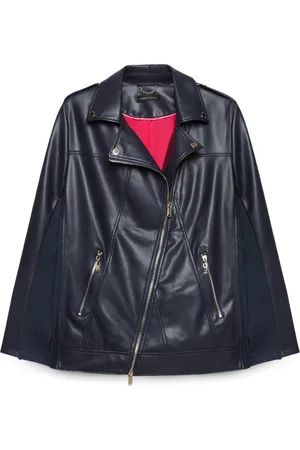 Fiorella rubino Jakke, Dame, Blå, XL, Polyester, Bikerjakke med diagonallås