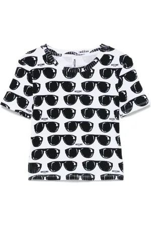 Moschino Top, Dame, Flerfarvet, S, Hvid Crew Neck Kortærmet Top
