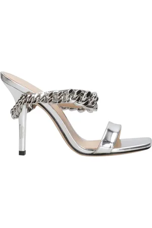 Michael Kors Sko, Dame, Grå, 35 EU, Læder, Sølv Metallic Læder Sandaler med Kæde