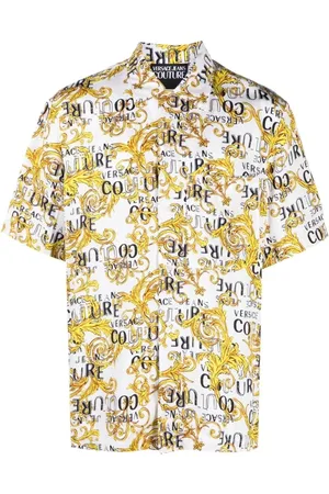 VERSACE Skjorte, Herre, Flerfarvet, S, Barok Print Kortærmet Skjorte Hvid