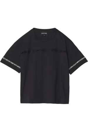 Emporio Armani Top, Dame, Blå, XS, Bomuld, Bomuld Logo T-shirt Kortærmet Kvinder