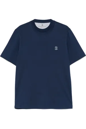 Brunello Cucinelli Top, Herre, Blå, 2XL, Bomuld, Italiensk bomulds T-shirt