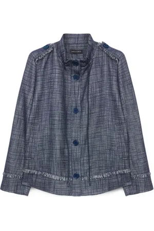 Fiorella rubino Jakke, Dame, Blå, 3XL, Uld, Garnfarvet jakke med frynser