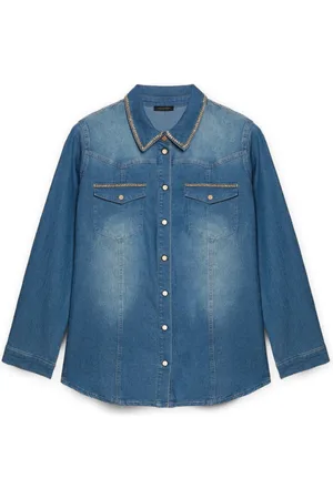 Fiorella rubino Bluser & Skjorter, Dame, Blå, 5XL, Denim, Denim skjorte med kæder