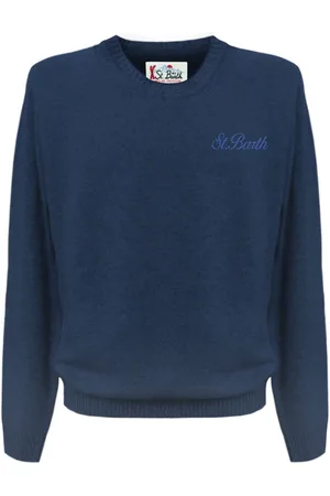 MC2 SAINT BARTH Strik, Herre, Blå, XL, Uld, Blå Sweater med Broderet Logo