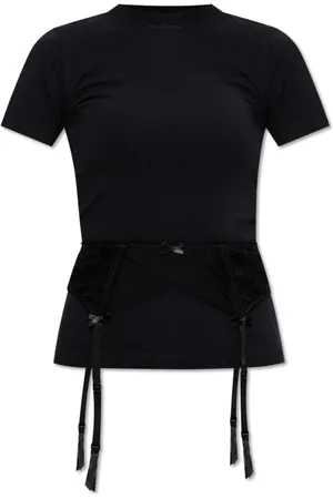 Balenciaga Top, Dame, Sort, M, Bomuld, T-shirt med blonder indsats