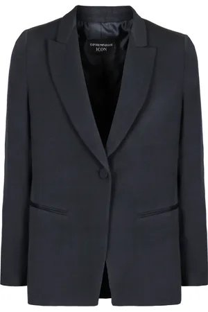 Emporio Armani Jakke, Dame, Blå, L, Tweed, Herringbone Tweed Jakke med Reverskrave